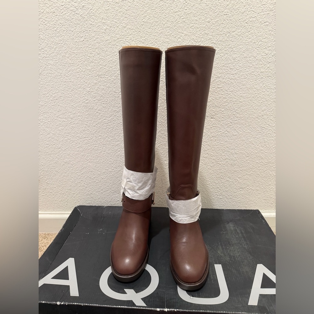 “New” AQUA RILEY Brown Knee-High Leather Boots size5